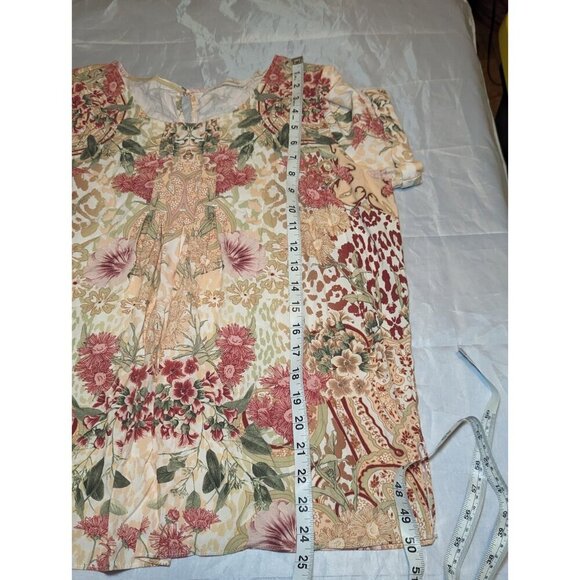 Soft Surroundings Blouse Women’s S Peach Rust Green Floral Tunic Cottage Fairy - Picture 12 of 14